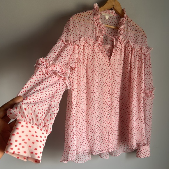 Jonathan Simkhai Delicate Romantic Silk Crepe Polka Dot Print Blouse Small - Picture 9 of 12